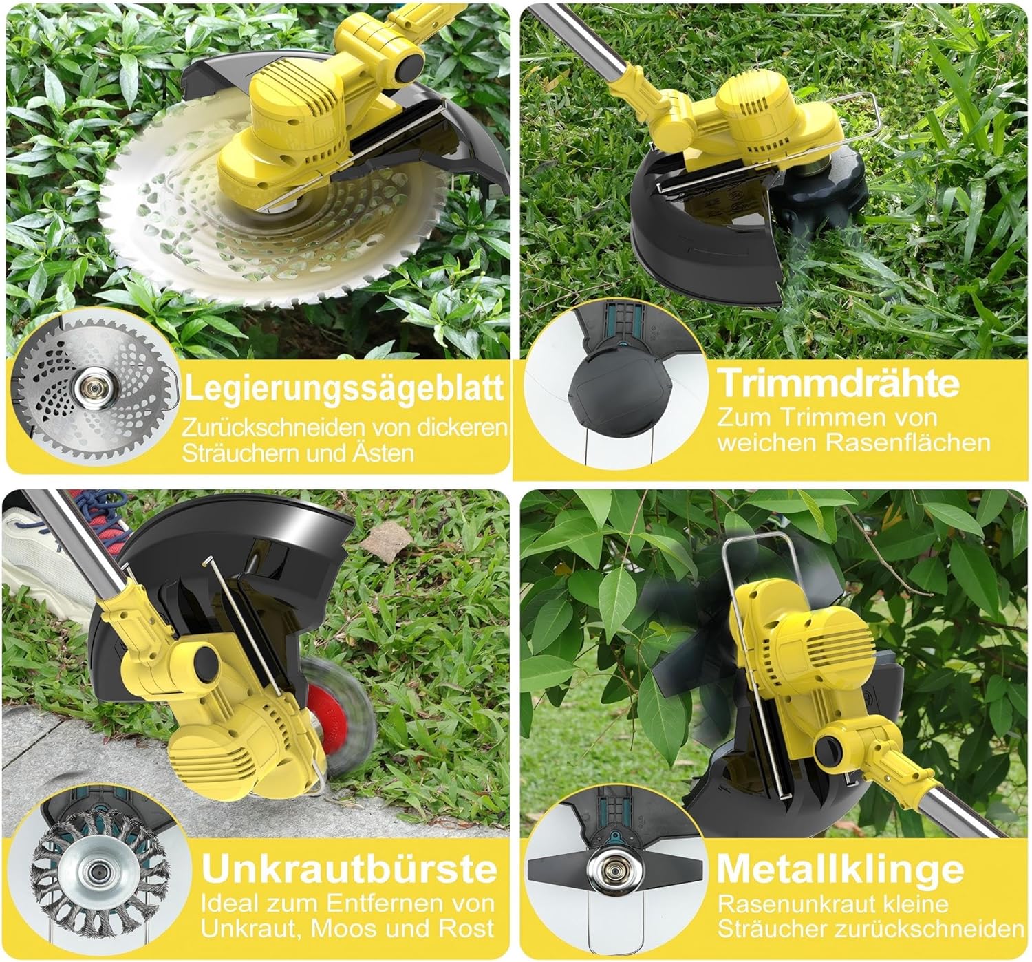 TerraKraft 21V Rasentrimmer mit Akku, 750w Akkus Rasentrimmer, Freischneider Akkus, Die Teleskophöhe 100cm - 145cm Motorsense Akkus, 90° Trimmwinkel(Inkl2 x 4,0Ah Akku) (Gelb) 4 TerraKraft 21V Rasentrimmer mit Akku, 750w Akkus Rasentrimmer, Freischneider Akkus, Die Teleskophöhe 100cm - 145cm Motorsense Akkus, 90° Trimmwinkel(Inkl2 x 4,0Ah Akku) (Gelb) – Bild 4