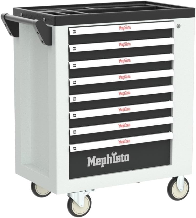 Mephisto Werkzeugwagen Werkstattwagen mit 8 Schubladen Davon 7 mit Werkzeug wie Schraubenschlüssel, Ratsche mit Nusskasten, Schraubendreher usw. in Soft Inlays in Carbonoptik gefüllte Schubladen 5 Mephisto Werkzeugwagen Werkstattwagen mit 8 Schubladen Davon 7 mit Werkzeug wie Schraubenschlüssel, Ratsche mit Nusskasten, Schraubendreher usw. in Soft Inlays in Carbonoptik gefüllte Schubladen – Bild 5