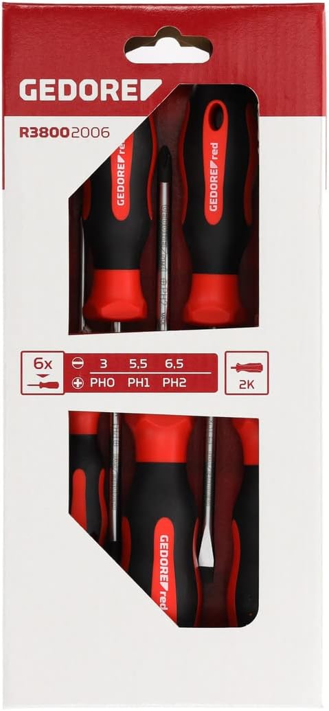 GEDORE red Schraubendreher-Set 6-teilig, Schraubenzieher-Satz Schlitz/Kreuzschlitz, 2-Komponenten-Griff, Werkzeug, R38002006 2 GEDORE red Schraubendreher-Set 6-teilig, Schraubenzieher-Satz Schlitz/Kreuzschlitz, 2-Komponenten-Griff, Werkzeug, R38002006 – Bild 2