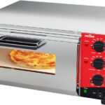 CROSSON elektrischer Profi-Pizzaofen mit 400x400 mm Backfläche aus Schamottstein für Pizza, Brot und Backwaren, unabhängige Ober- und Untertemperatur bis 350℃,30-Minuten-Timer, Innenbeleuchtung