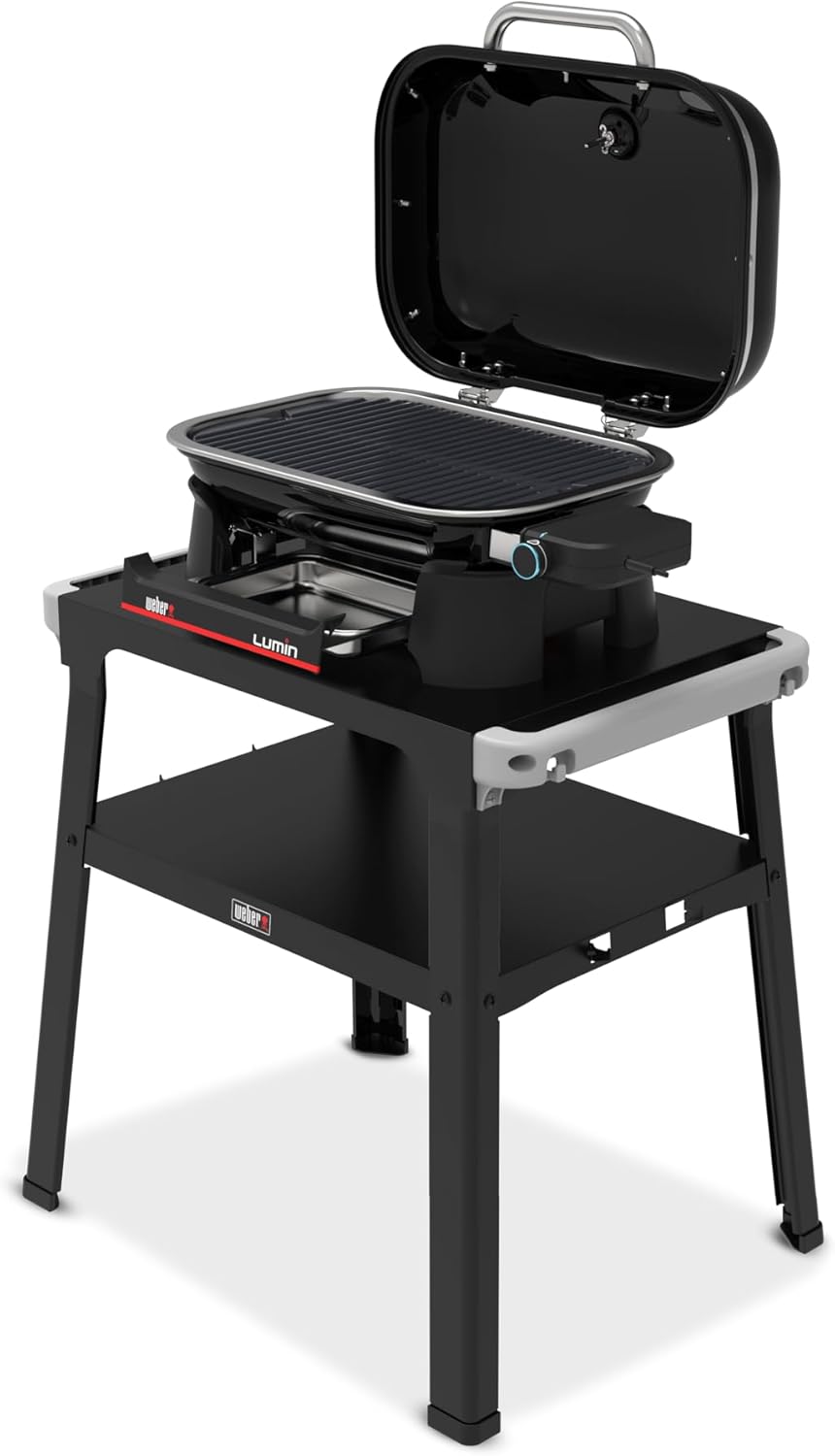Weber Lumin Compact Kompakter Elektrogrill mit Standfuß, Bis zu 315 °C, mit Deckelthermometer, Porzellanemaillierte Gusseisenroste, 43 x 32 cm Grillfläche, Schwarz (1501653) 3 Weber Lumin Compact Kompakter Elektrogrill mit Standfuß, Bis zu 315 °C, mit Deckelthermometer, Porzellanemaillierte Gusseisenroste, 43 x 32 cm Grillfläche, Schwarz (1501653) – Bild 3