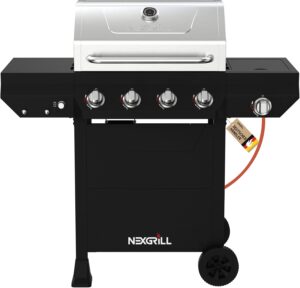 Nexgrill Classic 4-Brenner Gasgrill mit Seitenbrenner – Premium Edelstahl Gas grill mit porzellanbeschichteten Gusseisenrosten, Even-Heat-System – Garten, Balkon & BBQ-Events