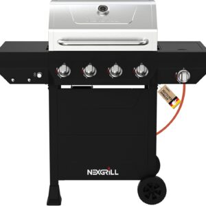 Nexgrill Classic 4-Brenner Gasgrill mit Seitenbrenner – Premium Edelstahl Gas grill mit porzellanbeschichteten Gusseisenrosten, Even-Heat-System – Garten, Balkon & BBQ-Events