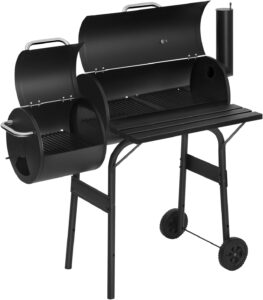 WOLTU CPZ8136sz Holzkohlegrill Barbecue Smoker Grillwagen 2 Kammern Standgrill mit Transporträder 115 * 53 * 114cm, BBQ Grill für Camping Garten, Schwarz