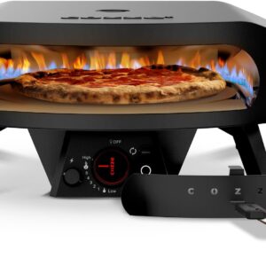 Cozze® 17" Pizzaofen Gas Schwarze Edition mit rotierender Pizzastein Ø43 cm - 600°C, Pizza in 2 Minuten