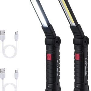 2er Set LED Arbeitsleuchte Wiederaufladbar: Werkstattlampe mit Magnetfuß & Haken-5 Modi USB Taschenlampe, 360° Drehbar & Klappbar Inspektionslampe für KFZ Reparatur,Werkstatt,Camping,Notfall