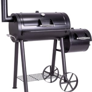 BBQ Grill Smoker schwarz Grillwagen 2 Kammern Barbecue inkl. Abdeckung | 125x60x120 cm 28 kg Transporträder Thermostat Schutzplane