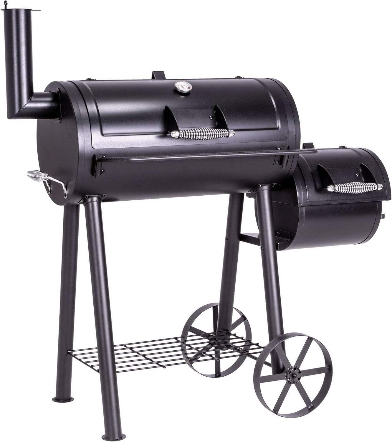 BBQ Grill Smoker schwarz Grillwagen 2 Kammern Barbecue inkl. Abdeckung | 125x60x120 cm 28 kg Transporträder Thermostat Schutzplane 1 BBQ Grill Smoker schwarz Grillwagen 2 Kammern Barbecue inkl. Abdeckung | 125x60x120 cm 28 kg Transporträder Thermostat Schutzplane