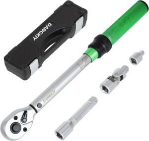 3/8 Zoll Drehmomentschlüssel 5-60 Nm, 72 Zähne Ratschenkopf, 3-teiliges Set mit 125mm Verlängerung, 3/8"-1/4" Adapter für Fahrrad, Motorrad & Auto Zündkerzenwechsel