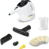 Kärcher Dampfreiniger SC 1, Dampfdruck: 3 bar, Aufheizzeit: 3 min., Leistung: 1.200 W, Flächenleistung: 20 m², Tank: 200 ml, mit Hand-, Punktstrahl- und Powerdüse, Mikrofaser-Überzug und Rundbürste 3 61RtRvpyEkL. AC SL1500
