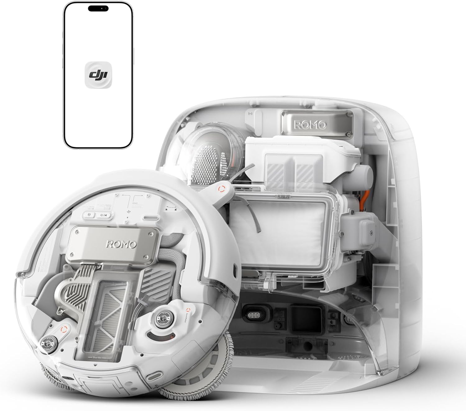 DJI ROMO P Saugroboter mit Wischpads | Transparentes Design von Roboter und Ladestation, 25.000 Pa Saugkraft, Hinderniserkennung auf Drohnen-Niveau 1 DJI ROMO P Saugroboter mit Wischpads | Transparentes Design von Roboter und Ladestation, 25.000 Pa Saugkraft, Hinderniserkennung auf Drohnen-Niveau