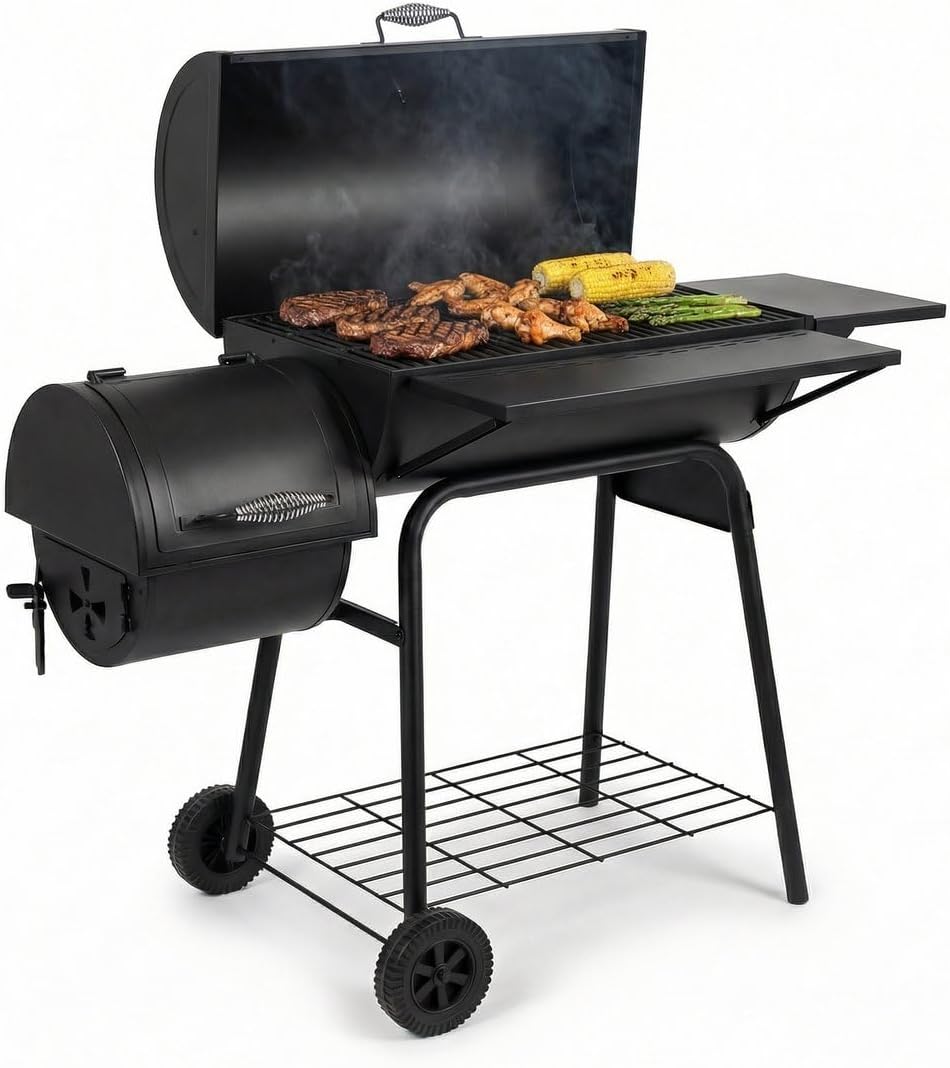Lugia Holzkohlegrill mit Smoker – XXL Grillwagen 66x41 cm – BBQ Grill mit Deckel, Thermometer, Warmhalterost, Seitentisch & Flaschenöffner – Offset Smoker für Garten & Terrasse 1 Lugia Holzkohlegrill mit Smoker – XXL Grillwagen 66x41 cm – BBQ Grill mit Deckel, Thermometer, Warmhalterost, Seitentisch & Flaschenöffner – Offset Smoker für Garten & Terrasse