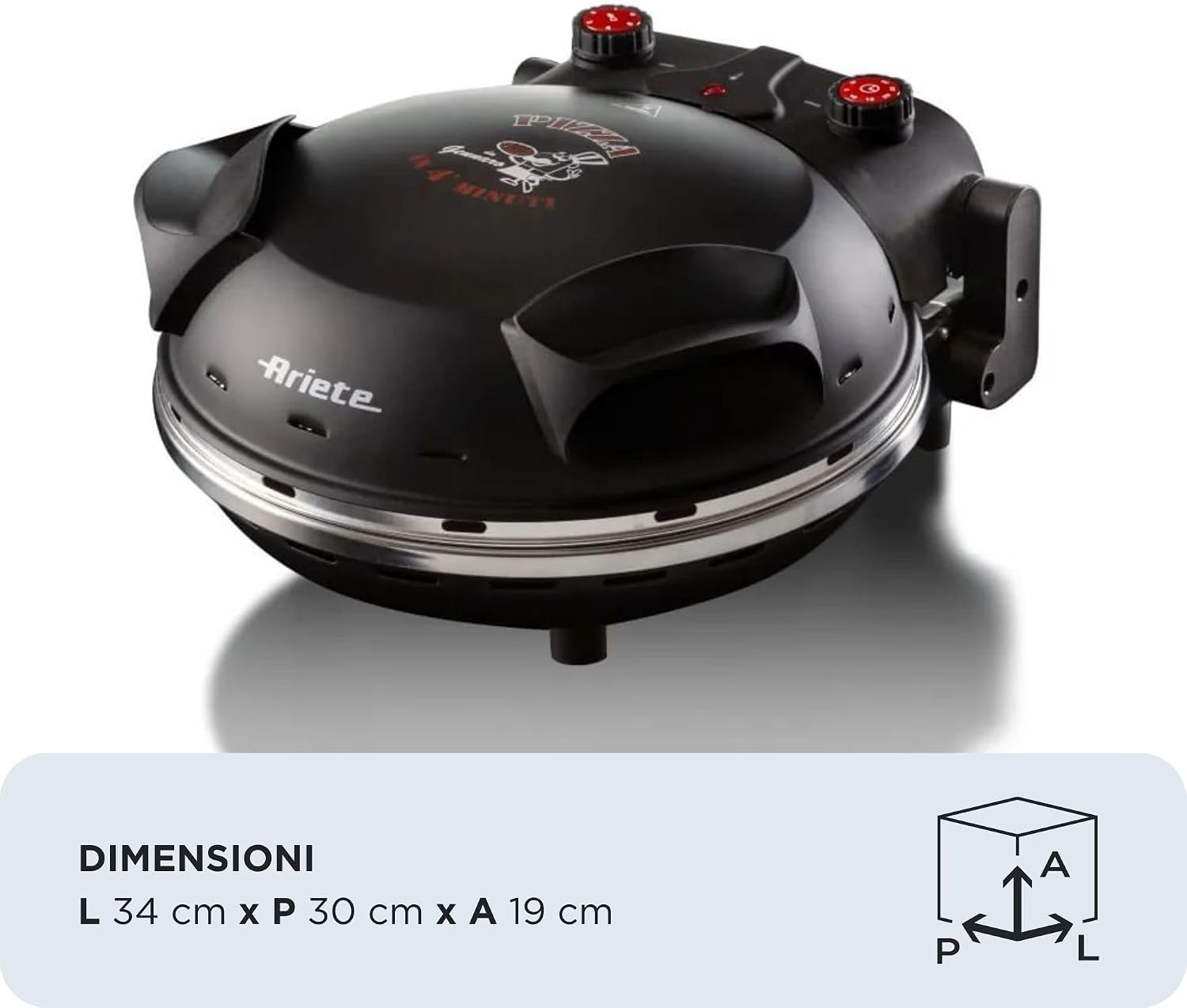 Ariete Pizzaofen 917, 4-Minuten-Pizza, Pizzaofen mit 5 Garstufen, Feuerfeste Platte zum Wiederaufwärmen, Holzbrettchen im Lieferumfang Enthalten, Max. Temperatur 400°C, 1200W, Schwarz 2 Ariete Pizzaofen 917, 4-Minuten-Pizza, Pizzaofen mit 5 Garstufen, Feuerfeste Platte zum Wiederaufwärmen, Holzbrettchen im Lieferumfang Enthalten, Max. Temperatur 400°C, 1200W, Schwarz – Bild 2