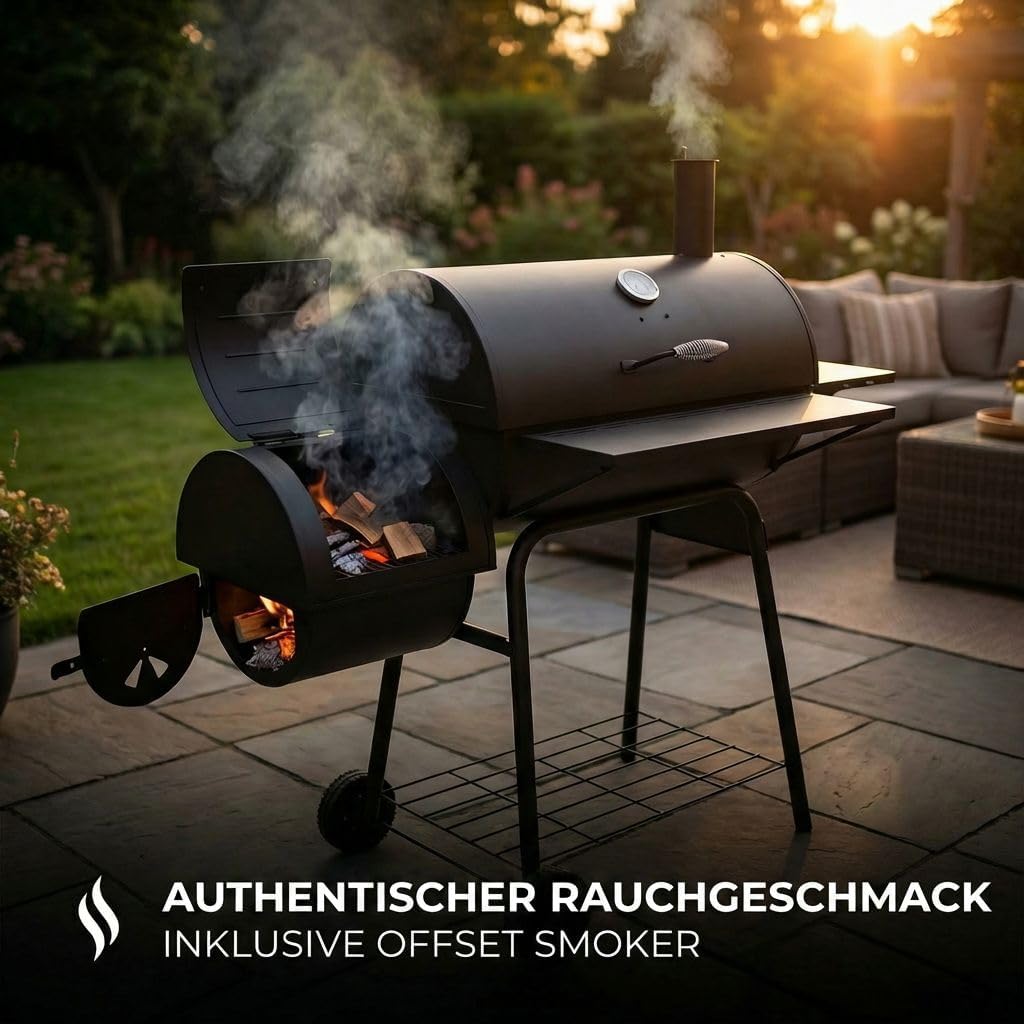 Lugia Holzkohlegrill mit Smoker – XXL Grillwagen 66x41 cm – BBQ Grill mit Deckel, Thermometer, Warmhalterost, Seitentisch & Flaschenöffner – Offset Smoker für Garten & Terrasse 4 Lugia Holzkohlegrill mit Smoker – XXL Grillwagen 66x41 cm – BBQ Grill mit Deckel, Thermometer, Warmhalterost, Seitentisch & Flaschenöffner – Offset Smoker für Garten & Terrasse – Bild 4
