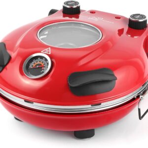 KLAIF Elektrischer Pizzaofen, LM-Rot | separat regelbare Ober- und Unterhitze, 31 cm Keramik-Pizzastein, Kompakter Pizzaofen für Zuhause, 1200 W, 420 °C