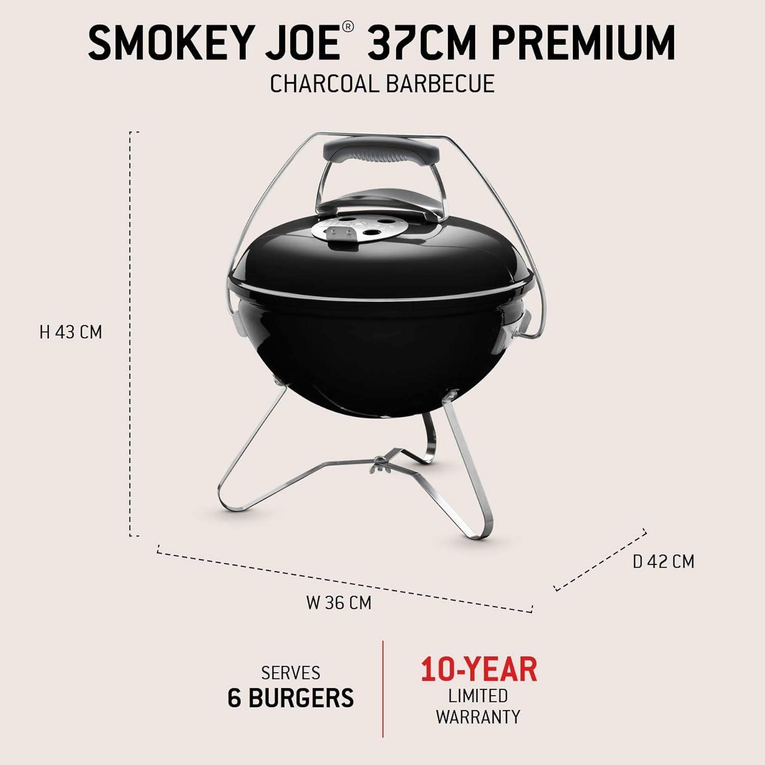 Weber Smokey Joe Premium Holzkohlegrill | Tragbares Design, Porzellanemaillierter Deckel und Kessel, 37 cm Grillfläche, Tuck-N-Carry-Griff, Schwarz 4 Weber Smokey Joe Premium Holzkohlegrill | Tragbares Design, Porzellanemaillierter Deckel und Kessel, 37 cm Grillfläche, Tuck-N-Carry-Griff, Schwarz – Bild 4