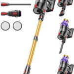 Akku Staubsauger, 55KPa/650W/70Min Staubsauger Kabellos mit Selbststehend, 1,8 L, Anti-Tangle-Bürste, 8-Schicht-Filtration, LED Display, akkustaubsauger für Tierhaare/Hartböden/Teppich (Goldfarben)