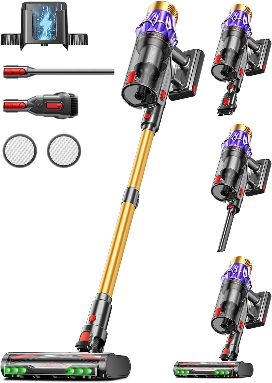 Akku Staubsauger, 55KPa/650W/70Min Staubsauger Kabellos mit Selbststehend, 1,8 L, Anti-Tangle-Bürste, 8-Schicht-Filtration, LED Display, akkustaubsauger für Tierhaare/Hartböden/Teppich (Goldfarben) 1 Akku Staubsauger, 55KPa/650W/70Min Staubsauger Kabellos mit Selbststehend, 1,8 L, Anti-Tangle-Bürste, 8-Schicht-Filtration, LED Display, akkustaubsauger für Tierhaare/Hartböden/Teppich (Goldfarben)