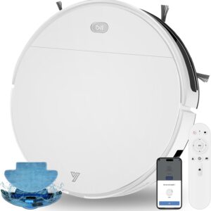 Saugroboter mit Wischfunktion bis zu 5500 Pa Anti-Tangle-Seitenbürste | 2-in-1 Staubsauger Roboter APP/Alexa/Fernbedienung, 7.8CM, Selbstladend, Geeignet für Tierhaare, 120 Mins, 2.4G WiFi- Weiß