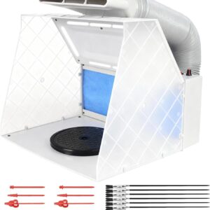 ABEST Airbrush Absauganlage, einstellbares leistungsstarkes Gebläse und 4 LED-Leuchten, 3-Schicht-Filter mit 7,5 "Drehteller, 16PCS Alligator-Sticks für Malerei Modellbau Handwerk DIY