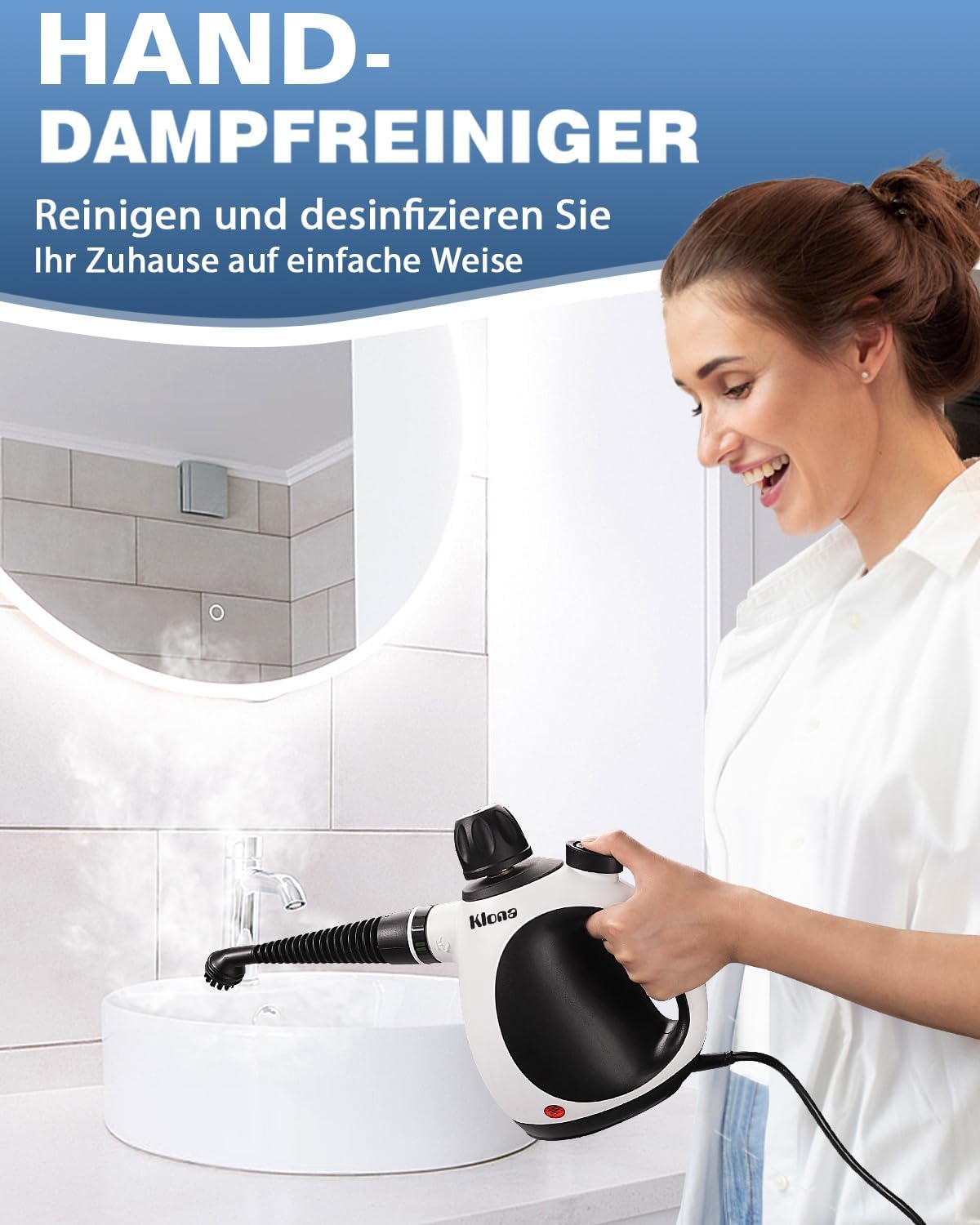 KLONA Dampfreiniger Handgerät, Steam Cleaner mit 10 Zubehör | für Teppiche, Fliesen, Sofas, Bad, Küche | Schmutz Bakterien Fett | 3 Min Schnellheizung | Dampfdruck: 3.2 bar | chemiefrei 4 KLONA Dampfreiniger Handgerät, Steam Cleaner mit 10 Zubehör | für Teppiche, Fliesen, Sofas, Bad, Küche | Schmutz Bakterien Fett | 3 Min Schnellheizung | Dampfdruck: 3.2 bar | chemiefrei – Bild 4