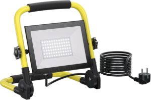 LED Baustrahler, 50W 5000LM Arbeitsleuchte mit Stativ und 3m Kabel, IP66 Wasserdichter Baustrahler LED mit EU Stecker, 6500K Kaltes Weißes Licht Baustellenlampe für Werkstatt oder Baustelle, Garage