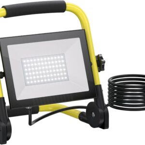 LED Baustrahler, 50W 5000LM Arbeitsleuchte mit Stativ und 3m Kabel, IP66 Wasserdichter Baustrahler LED mit EU Stecker, 6500K Kaltes Weißes Licht Baustellenlampe für Werkstatt oder Baustelle, Garage