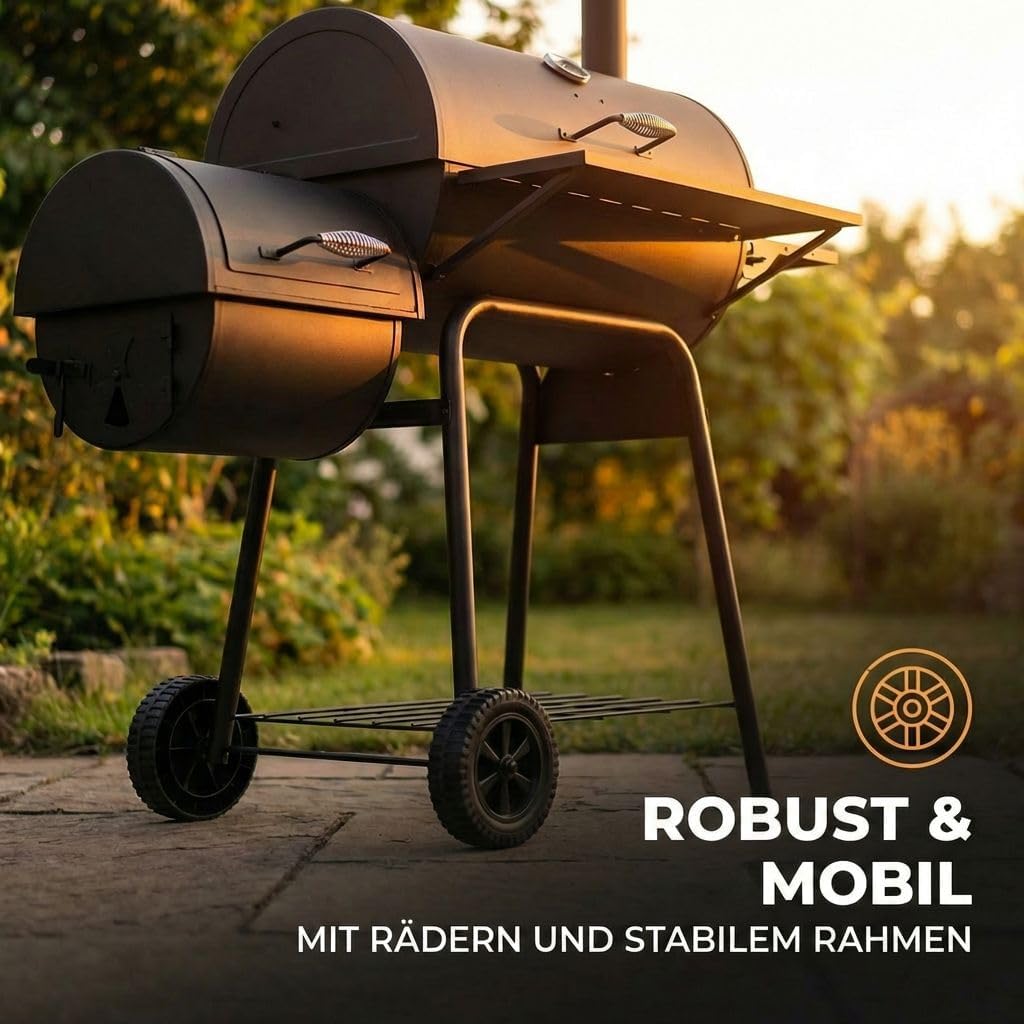 Lugia Holzkohlegrill mit Smoker – XXL Grillwagen 66x41 cm – BBQ Grill mit Deckel, Thermometer, Warmhalterost, Seitentisch & Flaschenöffner – Offset Smoker für Garten & Terrasse 5 Lugia Holzkohlegrill mit Smoker – XXL Grillwagen 66x41 cm – BBQ Grill mit Deckel, Thermometer, Warmhalterost, Seitentisch & Flaschenöffner – Offset Smoker für Garten & Terrasse – Bild 5