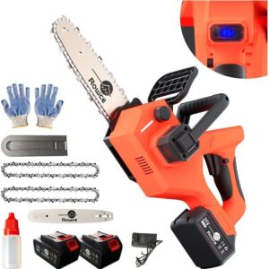 Akku-Kettensäge 21V, Handkettensäge 2 x 4000mAh Akku, Kettensäge Bürstenlose mit automatischer Öler, Astsäge für Gartenscheren & Holzschneidenz