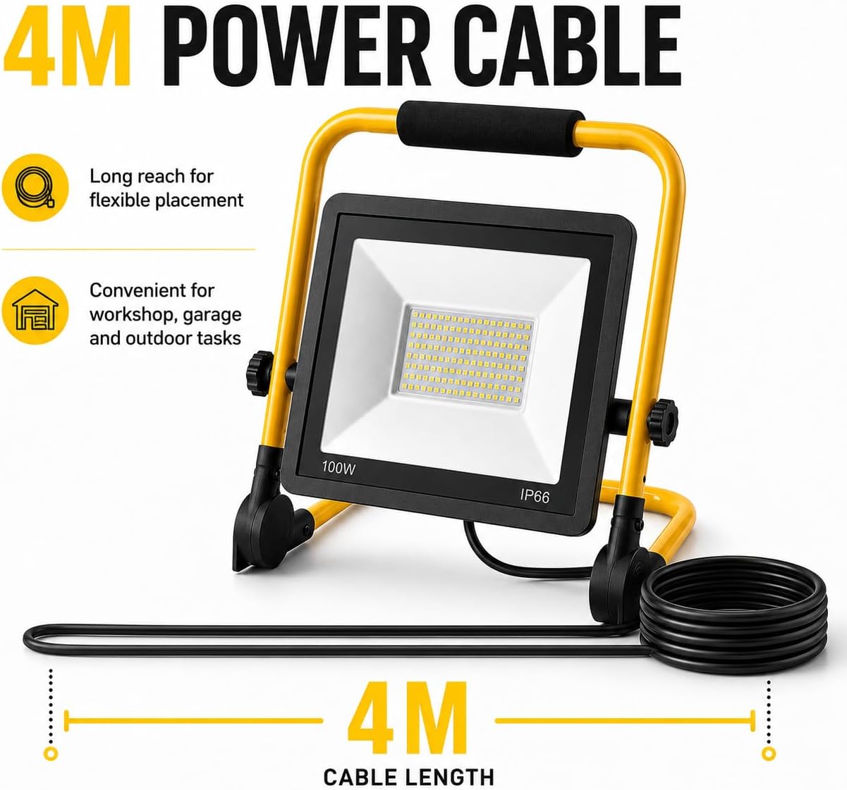 100W LED Baustrahler, Spotlight Mobil IP66 Wetterfest 4M Kabel mit Stecker | Arbeitsleuchte mit 360° drehbarem Flutlicht, verstellbarer Sockel, ideal für Garage und Baustelle 4 100W LED Baustrahler, Spotlight Mobil IP66 Wetterfest 4M Kabel mit Stecker | Arbeitsleuchte mit 360° drehbarem Flutlicht, verstellbarer Sockel, ideal für Garage und Baustelle – Bild 4