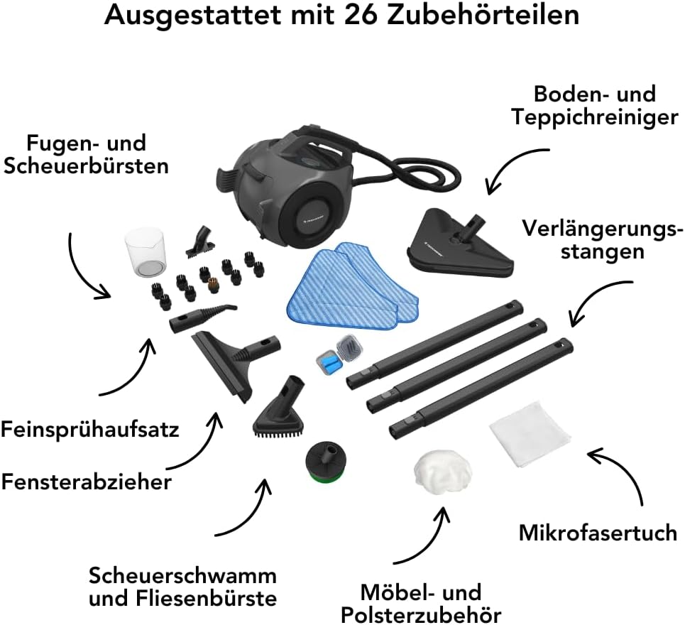 TS2 Dampfreiniger 1800W - 4 Bar Dampfdruck - 1,6L Tank - 26 Zubehörteile für 100+ Oberflächen – 50 Min Dampfleistung 5 TS2 Dampfreiniger 1800W - 4 Bar Dampfdruck - 1,6L Tank - 26 Zubehörteile für 100+ Oberflächen – 50 Min Dampfleistung – Bild 5