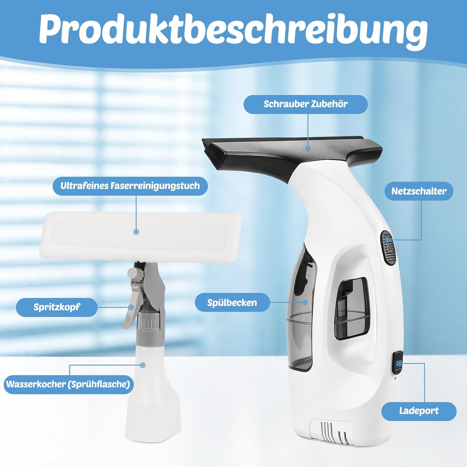 Fenstersauger Fensterputzer Fensterreiniger, Fensterreiniger mit 1,5 KPA Saugkraft, 150 ml Schmutzwassertank, 28 cm Gummilippe, 3000 mAh Akku für Fenster, IPX4 Wasserdicht,Spiegel & Fliesen 3 Fenstersauger Fensterputzer Fensterreiniger, Fensterreiniger mit 1,5 KPA Saugkraft, 150 ml Schmutzwassertank, 28 cm Gummilippe, 3000 mAh Akku für Fenster, IPX4 Wasserdicht,Spiegel & Fliesen – Bild 3