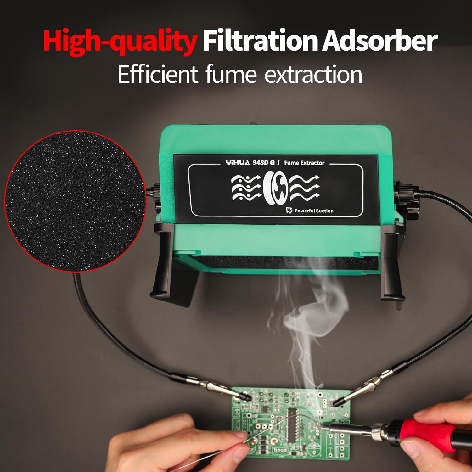 YIHUA 948DQ-I Lötdampf-Absaugventilator Lötrauchabsorber-Entferner Neigbarer Winkel mit helfenden Händen 6 Extra-Lüfterfilter zum Löten von Holzverbrennungen und mehr (EU PLUG) 1 YIHUA 948DQ-I Lötdampf-Absaugventilator Lötrauchabsorber-Entferner Neigbarer Winkel mit helfenden Händen 6 Extra-Lüfterfilter zum Löten von Holzverbrennungen und mehr (EU PLUG)
