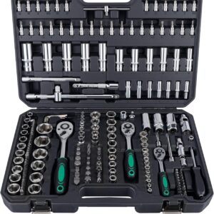 Ginour 202-teilig Steckschlüsselsatz 1/4" 3/8" & 1/2" Ratschenkasten CR-V | Werkzeugset mit Ratschenschlüssel,Stecknuss, Bits, Verlängerungen und Adaptern für Auto Reparatur und Heimwerker
