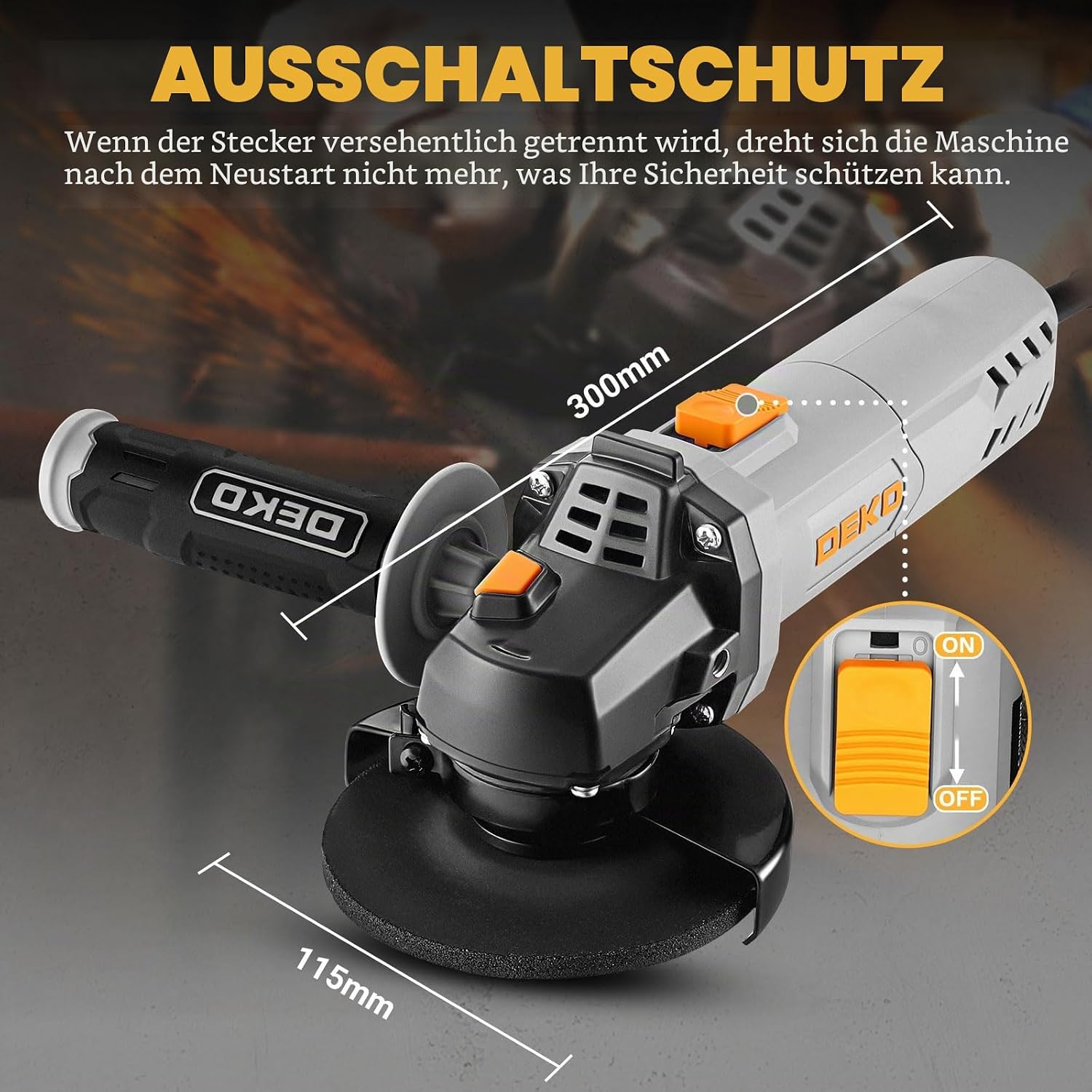 DEKOPRO Winkelschleifer 750W, 115mm Corded Electric Trennschleifer, 12000 min⁻¹, inkl. Zusatzhandgriff, Schutzhaube, Schraubenschlüssel, Winkelschleifer für Polieren, Flexen und Kanten Schleifen 5 DEKOPRO Winkelschleifer 750W, 115mm Corded Electric Trennschleifer, 12000 min⁻¹, inkl. Zusatzhandgriff, Schutzhaube, Schraubenschlüssel, Winkelschleifer für Polieren, Flexen und Kanten Schleifen – Bild 5