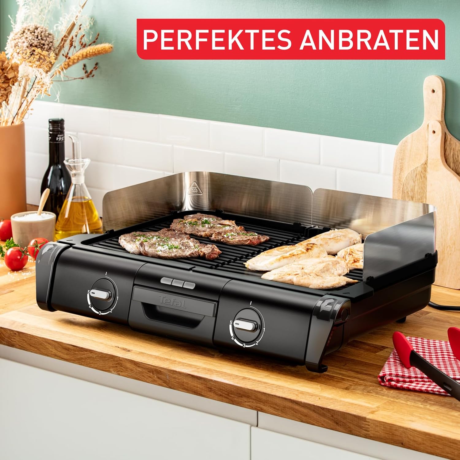 Tefal BBQ Family Elektrischer Tischgrill, 2 getrennte Grillflächen, 2 Thermostate, antihaftbeschichtete Alu-Druckguss Grillplatten, spülmaschinengeeignet, extra tiefe Rillen, Schwarz/Silber, TG800N10 4 Tefal BBQ Family Elektrischer Tischgrill, 2 getrennte Grillflächen, 2 Thermostate, antihaftbeschichtete Alu-Druckguss Grillplatten, spülmaschinengeeignet, extra tiefe Rillen, Schwarz/Silber, TG800N10 – Bild 4