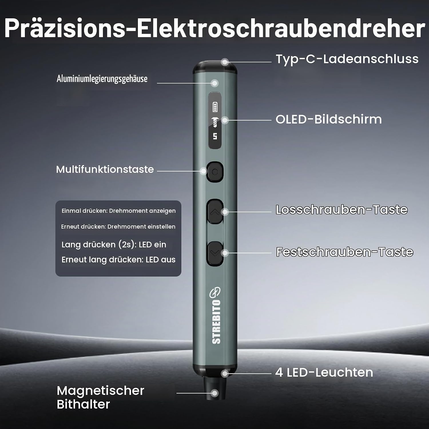 STREBITO Mini elektro schraubendreher mit S2 bits elektronik werkzeug set | USB‑C Aufladbarer Mini-Elektroschrauber-Set mit 50 bits feinmechaniker schraubendreher Reparatur werkzeug für PC & Elektronik 4 STREBITO Mini elektro schraubendreher mit S2 bits elektronik werkzeug set | USB‑C Aufladbarer Mini-Elektroschrauber-Set mit 50 bits feinmechaniker schraubendreher Reparatur werkzeug für PC & Elektronik – Bild 4