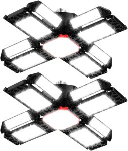 200W LED Garagenleuchte Werkstattlampe Garagenbeleuchtung 2 PCS - 20000LM 6500K Verformbare Deckenlampe mit 12 Verstellbaren Paneelen - E26 / E27 Bay Licht für Keller Geschäft Werkstatt Scheune Lager