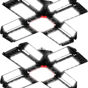 200W LED Garagenleuchte Werkstattlampe Garagenbeleuchtung 2 PCS - 20000LM 6500K Verformbare Deckenlampe mit 12 Verstellbaren Paneelen - E26 / E27 Bay Licht für Keller Geschäft Werkstatt Scheune Lager