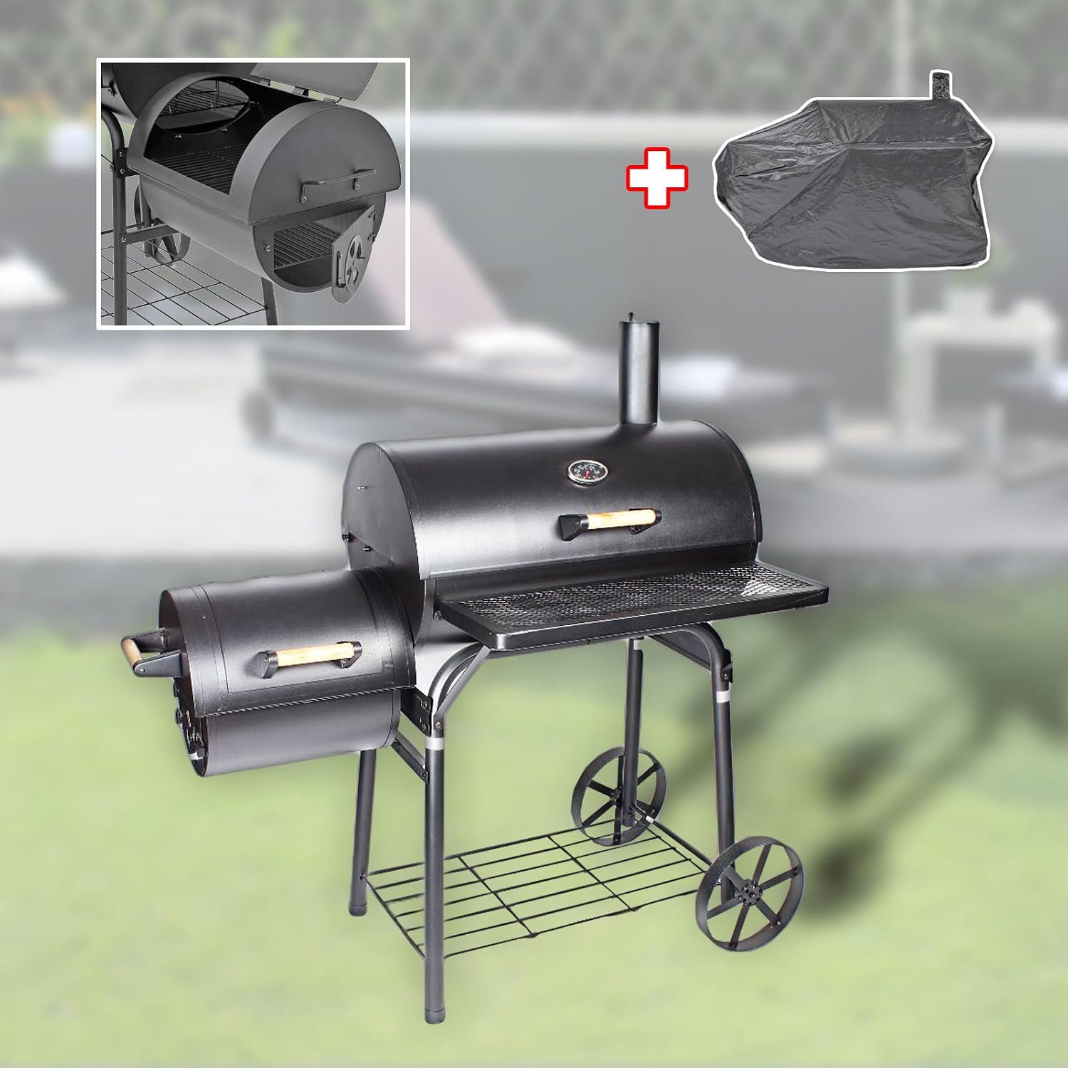 SALE XL Profi Smoker BBQ Grill Grillwagen Holzkohle 1,5mm Stahl Lokomotive + Haube 2 SALE XL Profi Smoker BBQ Grill Grillwagen Holzkohle 1,5mm Stahl Lokomotive + Haube – Bild 2