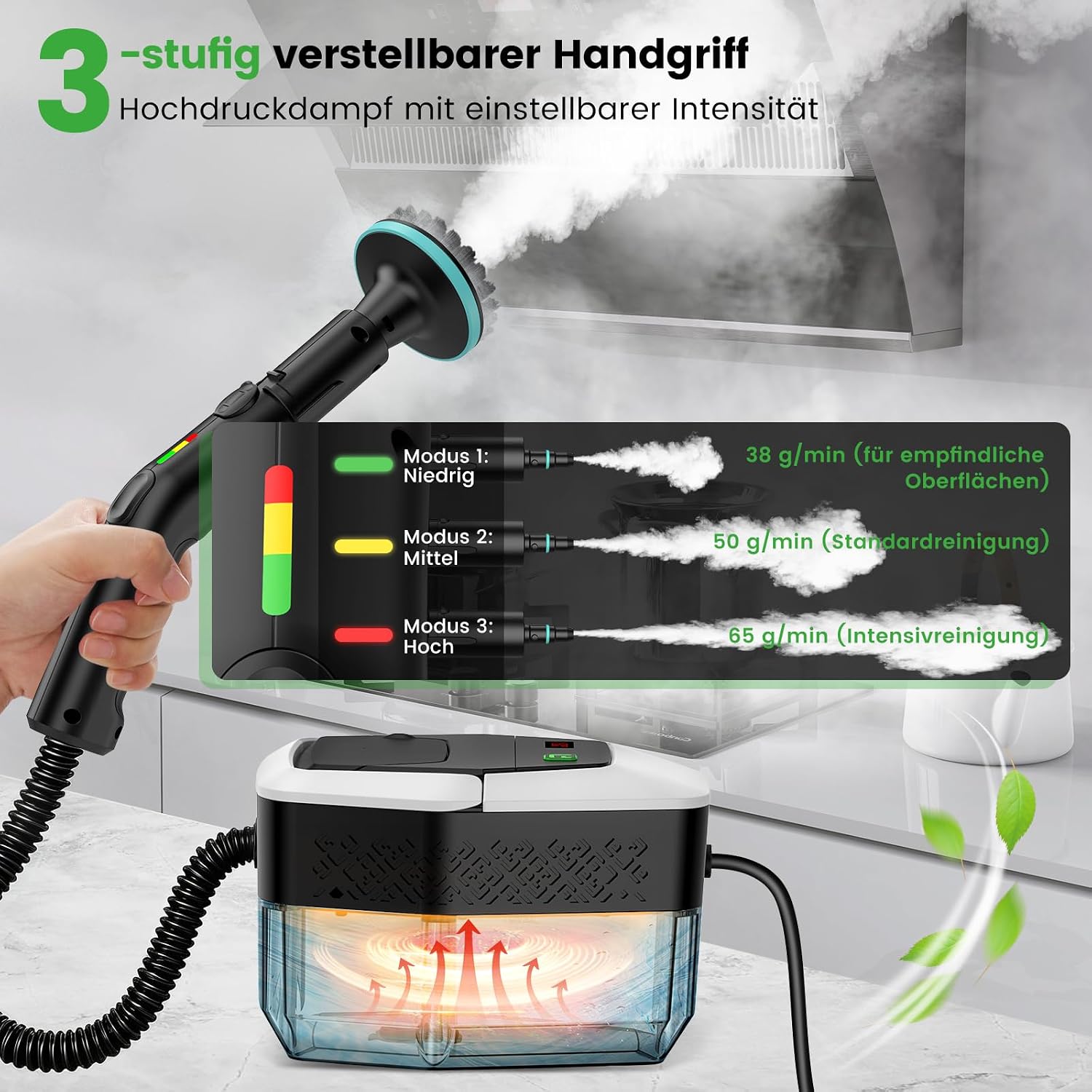 Granarbol 1800ml -2500W Dampfreiniger, 8s Heizung 275°F/145°C Entfernt Fett | Handdampfreiniger Testsieger, Steam Cleaner mit 10PCS Reinigungsset,3.2 Bar/ 3-stufig für Auto Bad Fenster Fliesen Sofa Küche 3 Granarbol 1800ml -2500W Dampfreiniger, 8s Heizung 275°F/145°C Entfernt Fett | Handdampfreiniger Testsieger, Steam Cleaner mit 10PCS Reinigungsset,3.2 Bar/ 3-stufig für Auto Bad Fenster Fliesen Sofa Küche – Bild 3