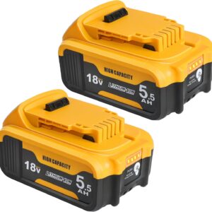 Powarobor 2x18V 5,5Ah Ersatzakku Kompatibel Mit Dewalt DCB184 XR Werkzeuge | Kompatibel mit Dewalt 18V Akkus DCB180,DCB181,DCB182,DCB183,DCB184,DCB185.Lithium-Ionen,LED-Anzeige,Überladeschutz.