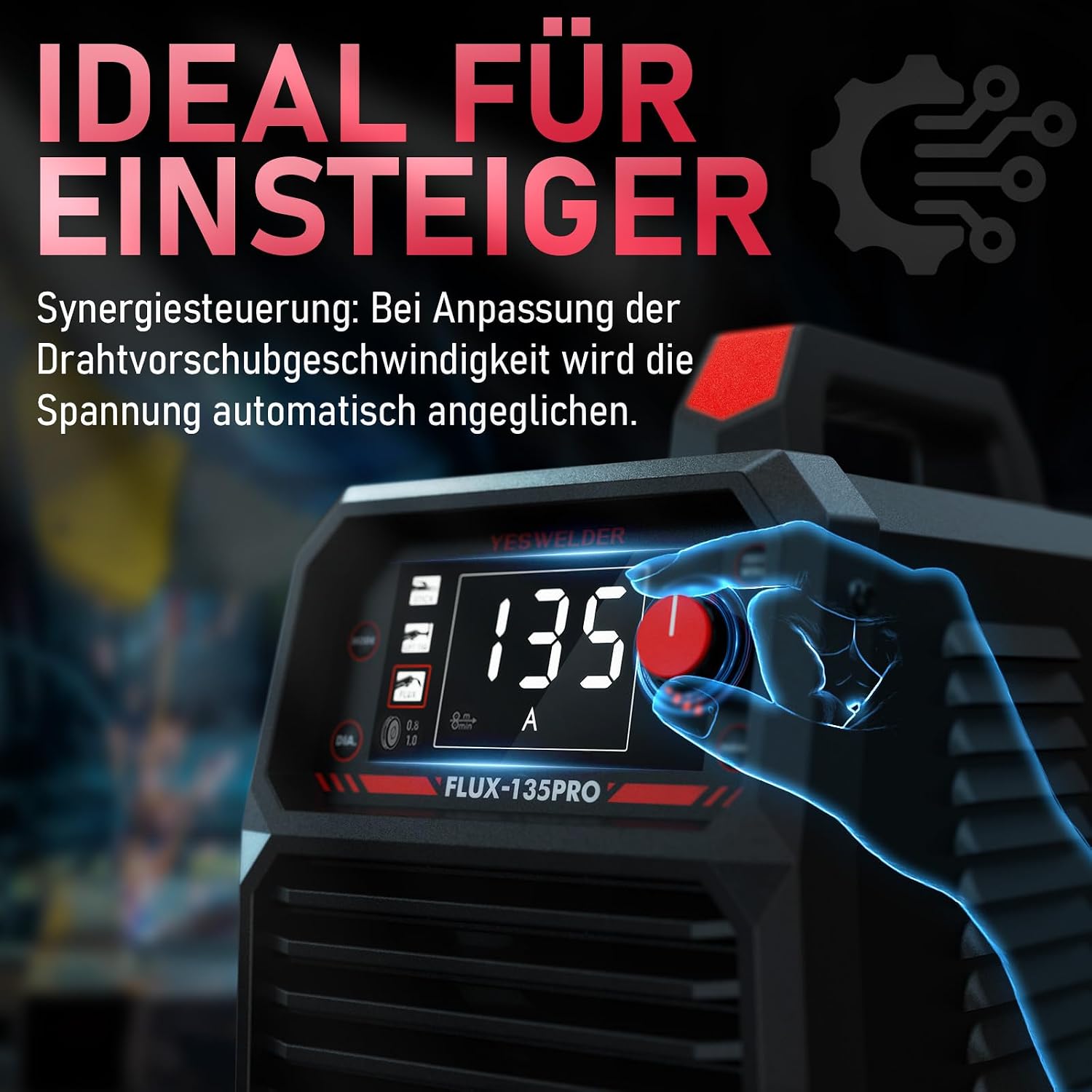 YESWELDER 135A MIG Fülldraht Schweißgerät ohne Gas mit 2 Spulen Fülldraht | 230V 3-in-1 Fülldrahtschweißgerät, Flux MIG/Lift WIG/MMA, LED Digitalanzeige 5 YESWELDER 135A MIG Fülldraht Schweißgerät ohne Gas mit 2 Spulen Fülldraht | 230V 3-in-1 Fülldrahtschweißgerät, Flux MIG/Lift WIG/MMA, LED Digitalanzeige – Bild 5