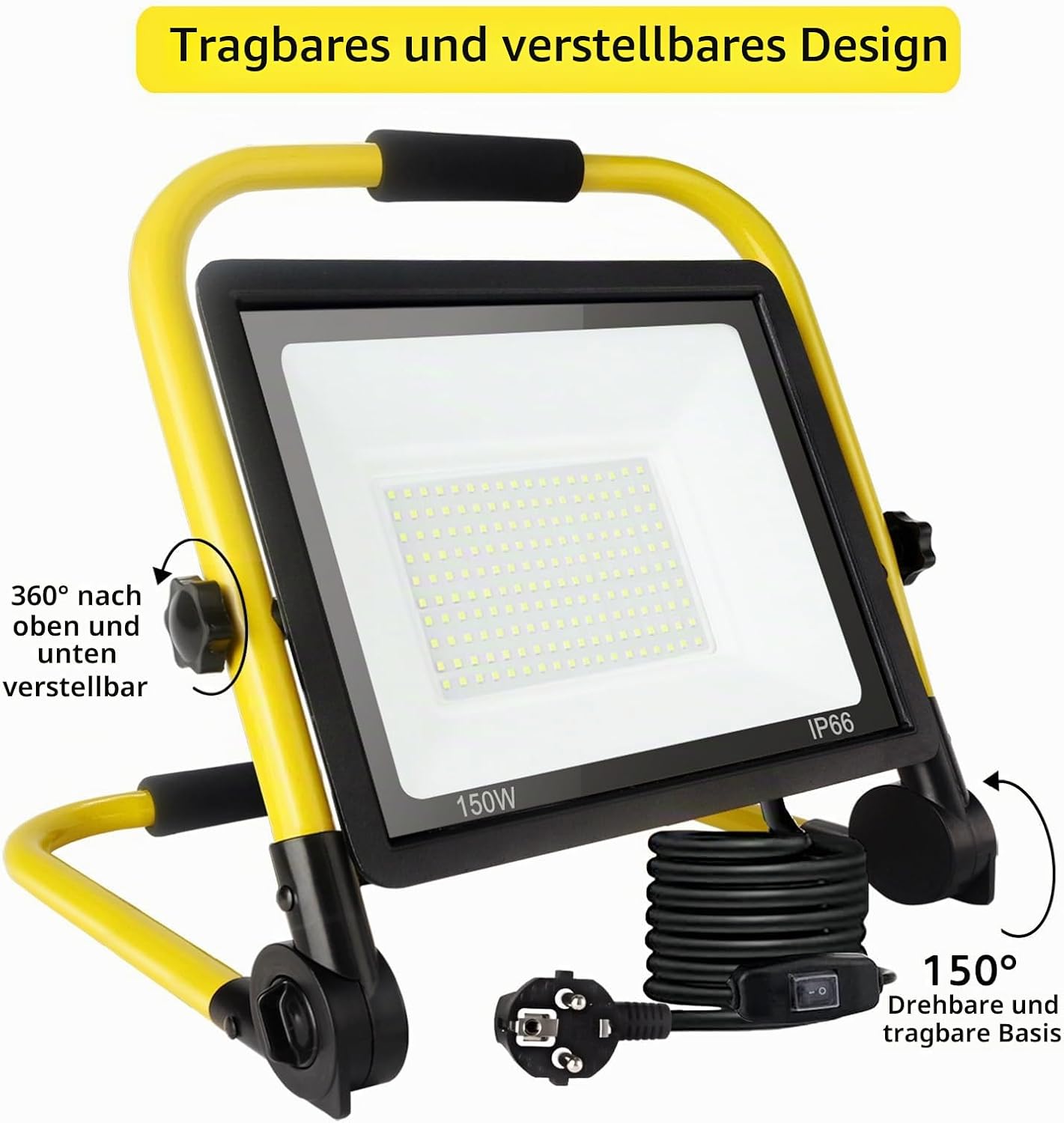 150w Led Baustrahler,15400 Lm Lm Superhelle Arbeitsleuchte,Tragbares Baustrahler,6000k Tageslichtweiß,Ip66 Wasserdicht,Eu-Stecker Bauleuchten mit 3.5M Kabel und Schalter für Werkstatt,Garage,Garten 3 150w Led Baustrahler,15400 Lm Lm Superhelle Arbeitsleuchte,Tragbares Baustrahler,6000k Tageslichtweiß,Ip66 Wasserdicht,Eu-Stecker Bauleuchten mit 3.5M Kabel und Schalter für Werkstatt,Garage,Garten – Bild 3