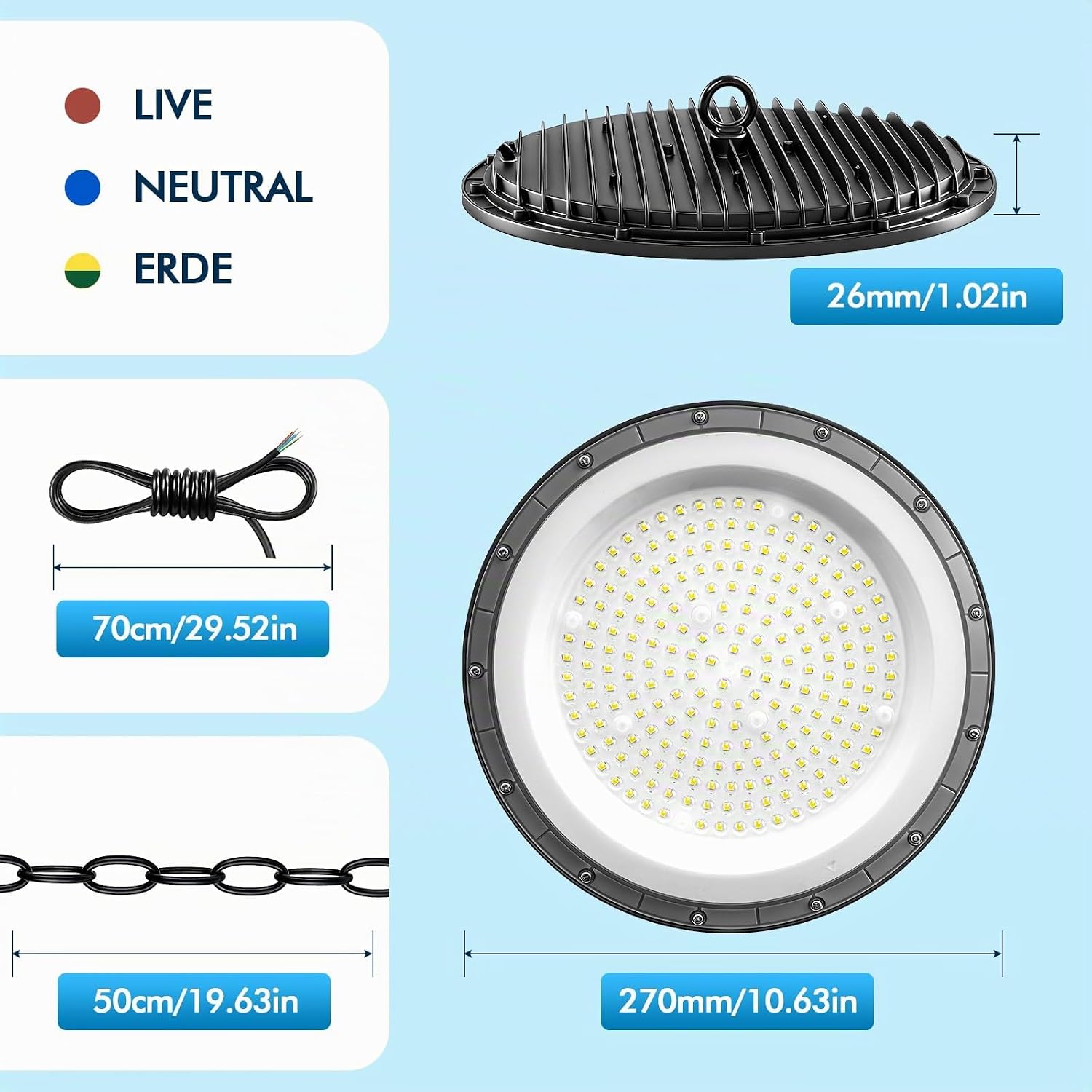 2Pack 300W UFO LED High Bay Light, Hallenstrahler 30000LM, 6500K Kaltweiß UFO LED Werkstattlampe, IP65 Wasserdichte LED Werkstatt Deckenleuchte für Fabriken,Garage,Lagerhaus 5 2Pack 300W UFO LED High Bay Light, Hallenstrahler 30000LM, 6500K Kaltweiß UFO LED Werkstattlampe, IP65 Wasserdichte LED Werkstatt Deckenleuchte für Fabriken,Garage,Lagerhaus – Bild 5