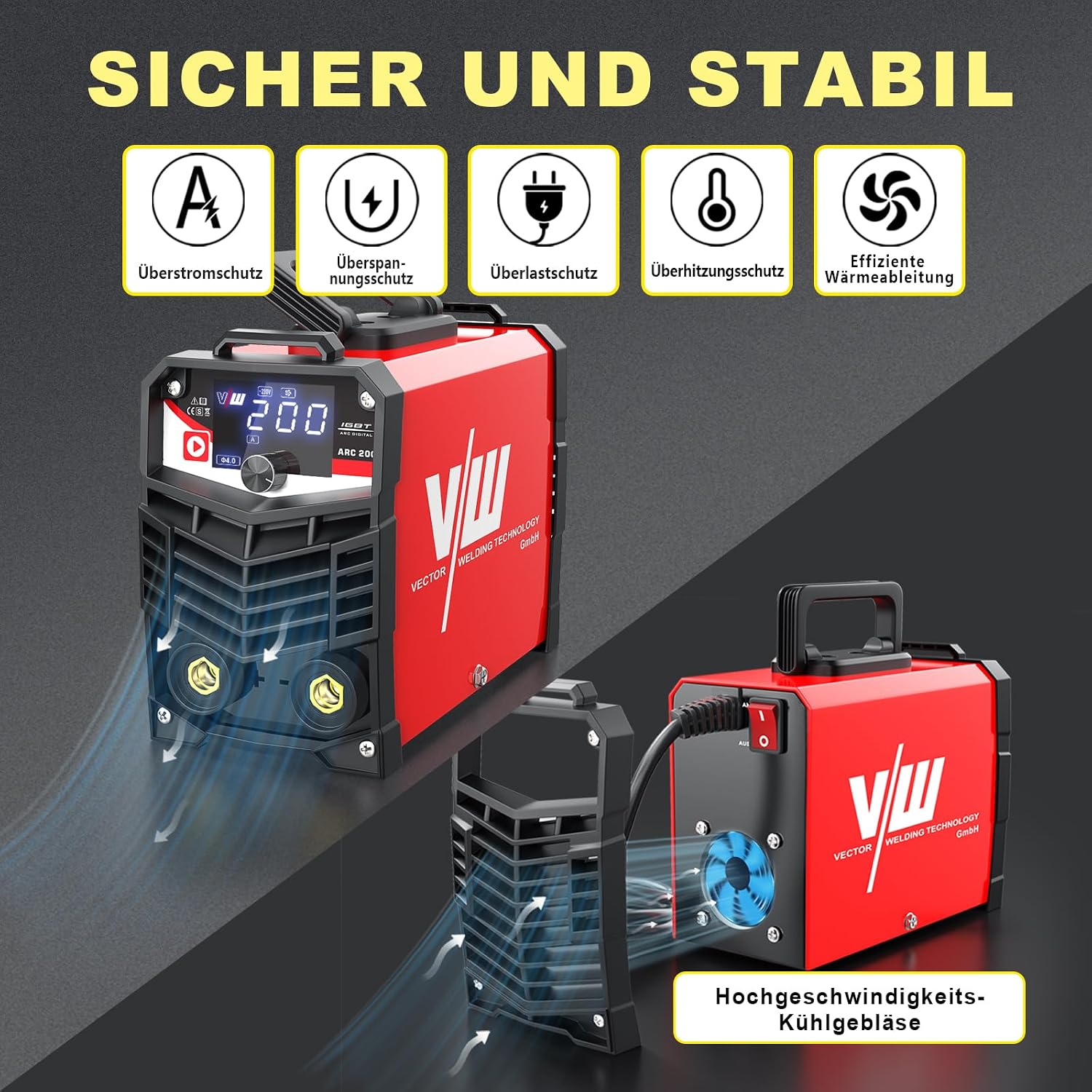 VECTOR WELDING Elektroden Schweißgerät ARC200 Set, Inverter Schweißgerät | MMA Elektro Schweissgerät mit Digitales Display, Anti-Sticking und Überhitzungsschutz - Inklusive Schweißhelm und Zubehör 4 VECTOR WELDING Elektroden Schweißgerät ARC200 Set, Inverter Schweißgerät | MMA Elektro Schweissgerät mit Digitales Display, Anti-Sticking und Überhitzungsschutz - Inklusive Schweißhelm und Zubehör – Bild 4