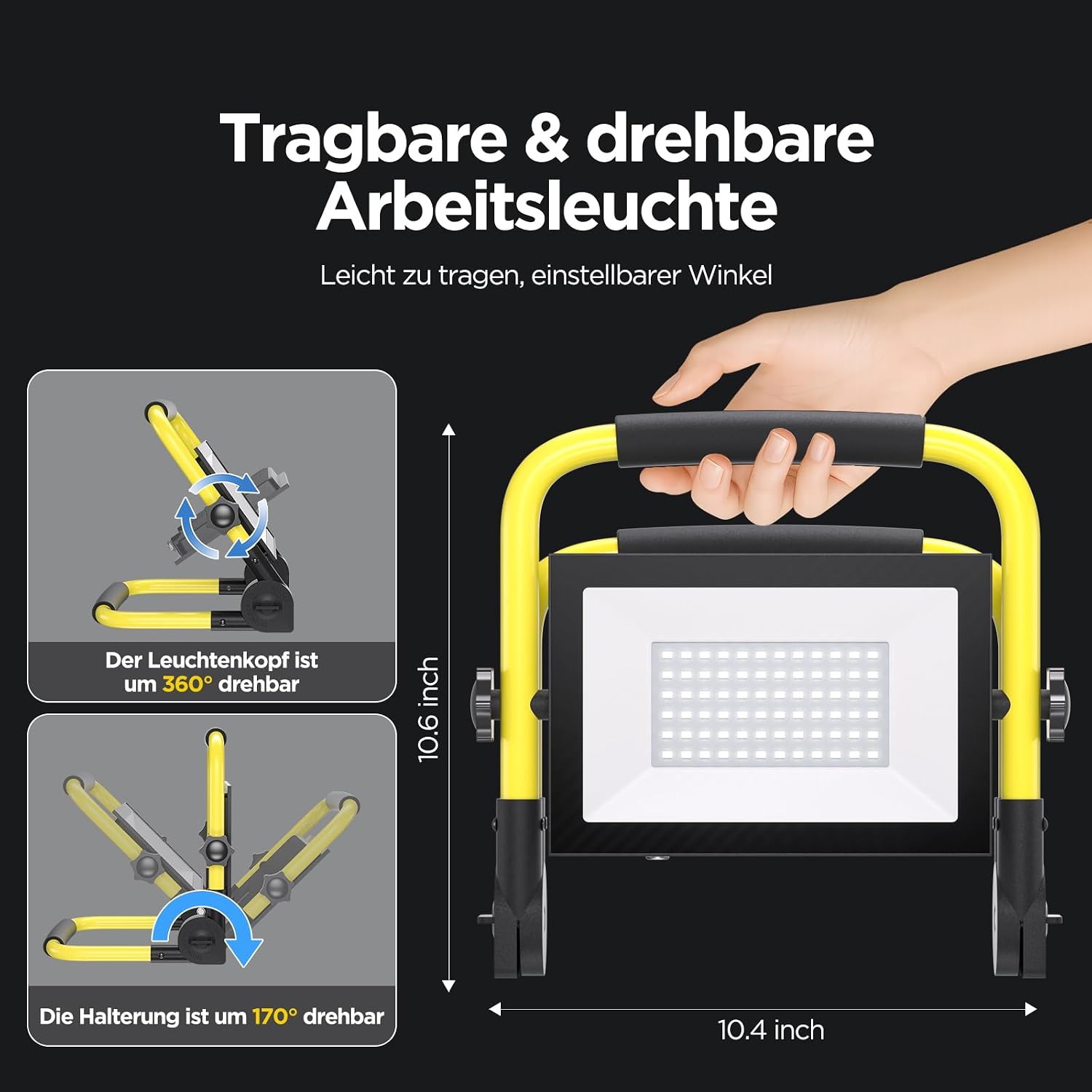LED Baustrahler, 50W 5000LM Arbeitsleuchte mit Stativ und 3m Kabel, IP66 Wasserdichter Baustrahler LED mit EU Stecker, 6500K Kaltes Weißes Licht Baustellenlampe für Werkstatt oder Baustelle, Garage 5 LED Baustrahler, 50W 5000LM Arbeitsleuchte mit Stativ und 3m Kabel, IP66 Wasserdichter Baustrahler LED mit EU Stecker, 6500K Kaltes Weißes Licht Baustellenlampe für Werkstatt oder Baustelle, Garage – Bild 5