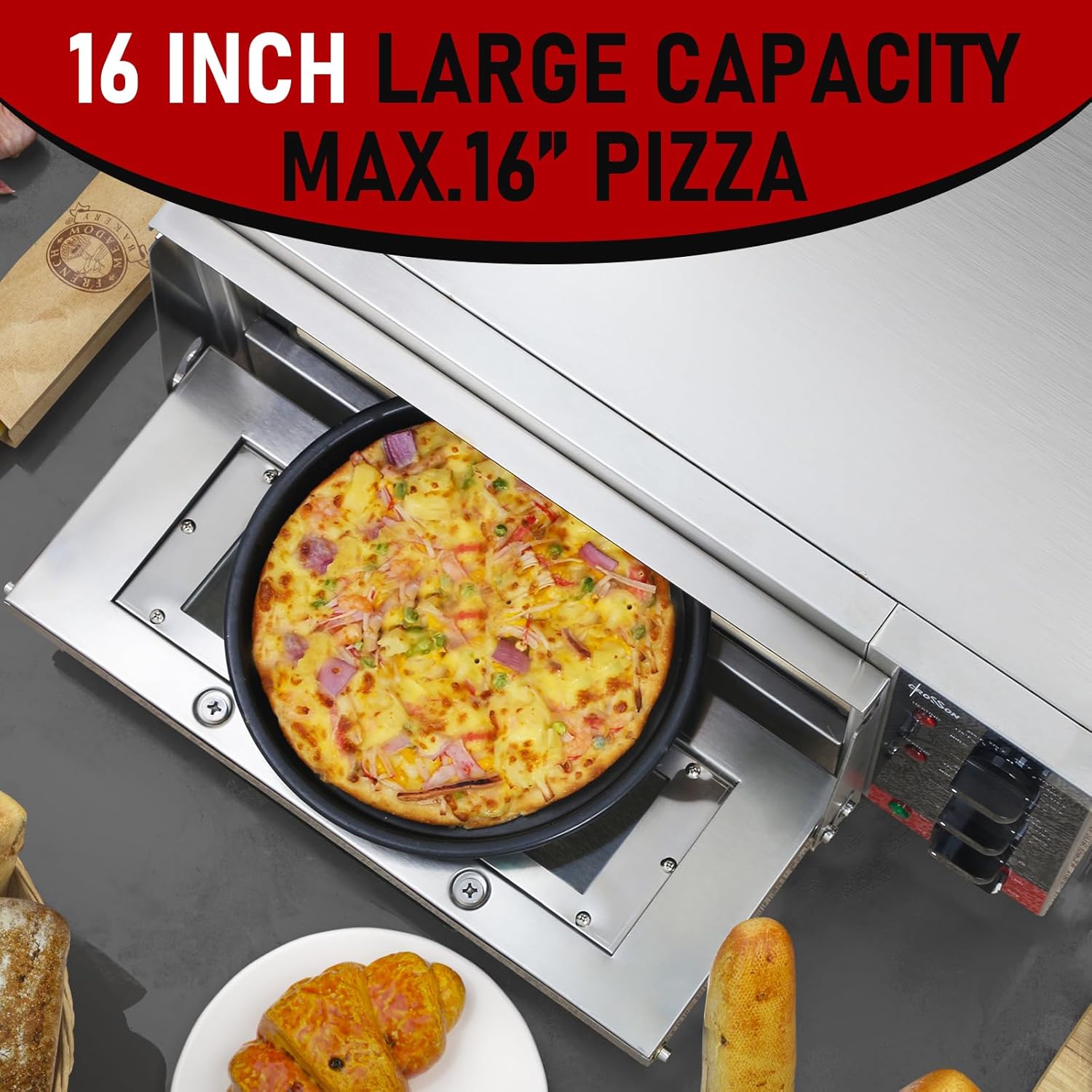 CROSSON elektrischer Profi-Pizzaofen mit 400x400 mm Backfläche aus Schamottstein für Pizza, Brot und Backwaren, unabhängige Ober- und Untertemperatur bis 350℃,30-Minuten-Timer, Innenbeleuchtung 4 CROSSON elektrischer Profi-Pizzaofen mit 400x400 mm Backfläche aus Schamottstein für Pizza, Brot und Backwaren, unabhängige Ober- und Untertemperatur bis 350℃,30-Minuten-Timer, Innenbeleuchtung – Bild 4