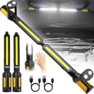 SYLSTAR Werkstattlampe LED mit Sensorsteuerung, 2400LM Motorraumleuchte mit 3 Helligkeitsmodi, 4400mAh LED Arbeitsleuchte mit Magnet und Haken, für Werkstatt,Autoreparatur,Garage,Camping(orange)
