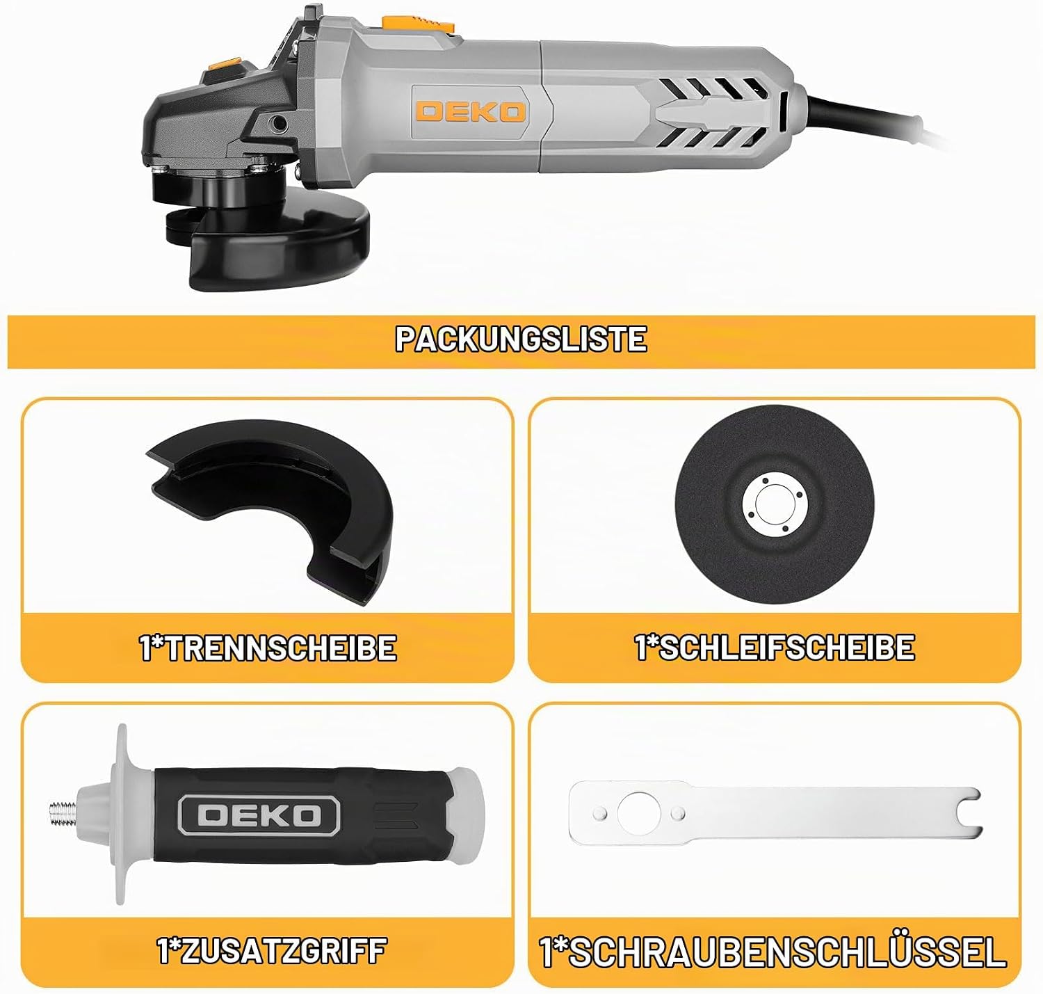 DEKOPRO Winkelschleifer 750W, 115mm Corded Electric Trennschleifer, 12000 min⁻¹, inkl. Zusatzhandgriff, Schutzhaube, Schraubenschlüssel, Winkelschleifer für Polieren, Flexen und Kanten Schleifen 4 DEKOPRO Winkelschleifer 750W, 115mm Corded Electric Trennschleifer, 12000 min⁻¹, inkl. Zusatzhandgriff, Schutzhaube, Schraubenschlüssel, Winkelschleifer für Polieren, Flexen und Kanten Schleifen – Bild 4